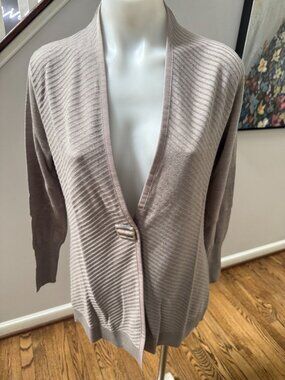 NWT RANI ARABELLA Wool Cashmere Rib Knit Snap Cardigan Sweater Taupe Small